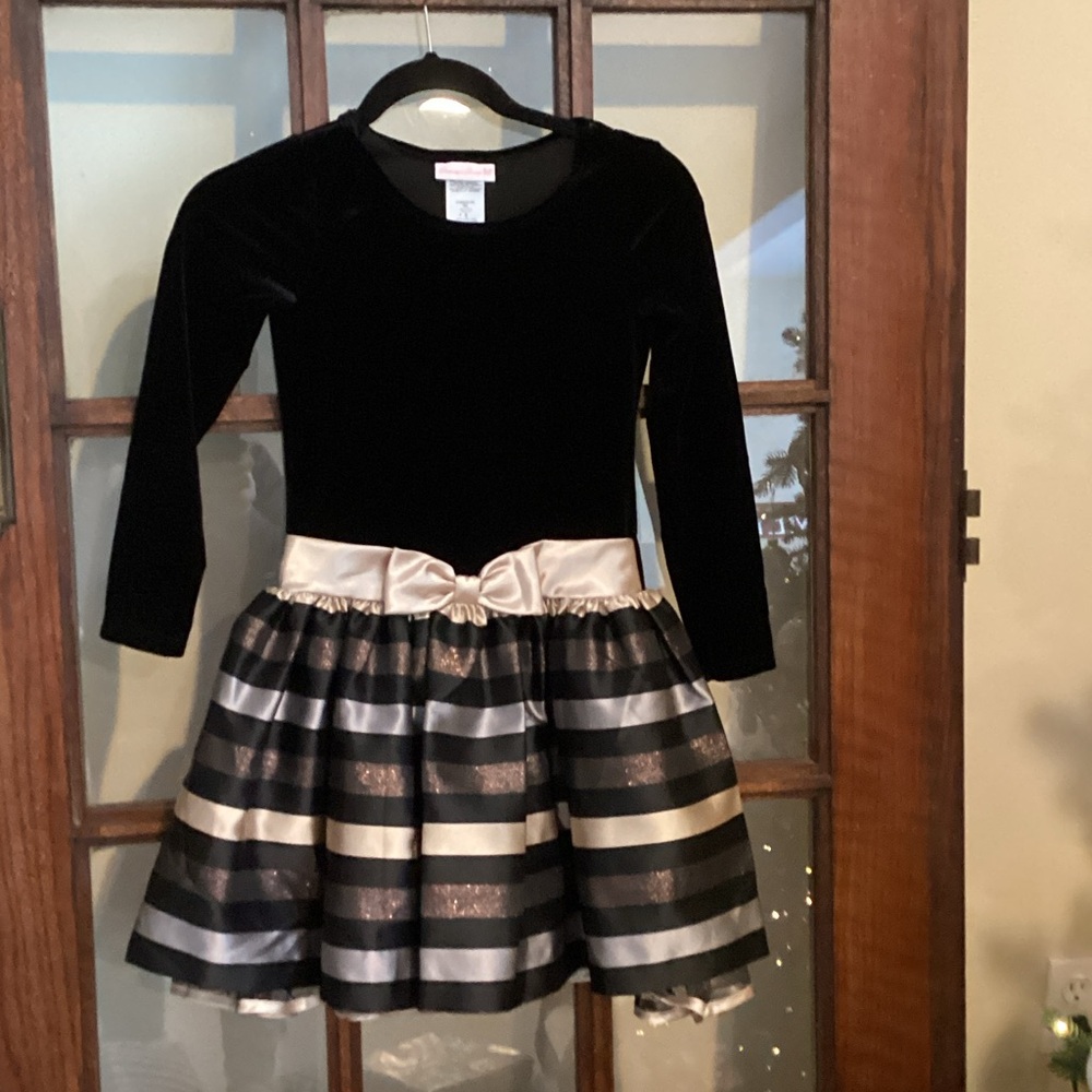 Bonnie Jean Black and Gold Striped Dress